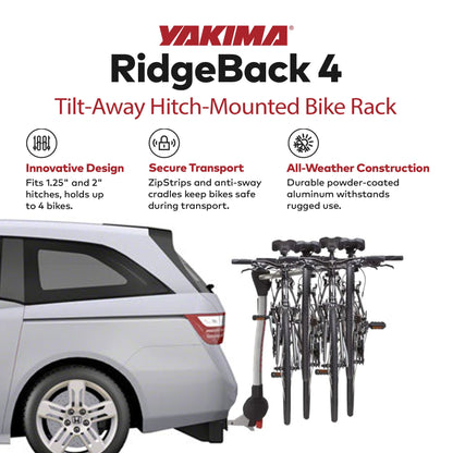 Yakima RidgeBack Tilt Away Hitch Bike Rack Holds 4 Bikes for Cars, SUVs, Trucks