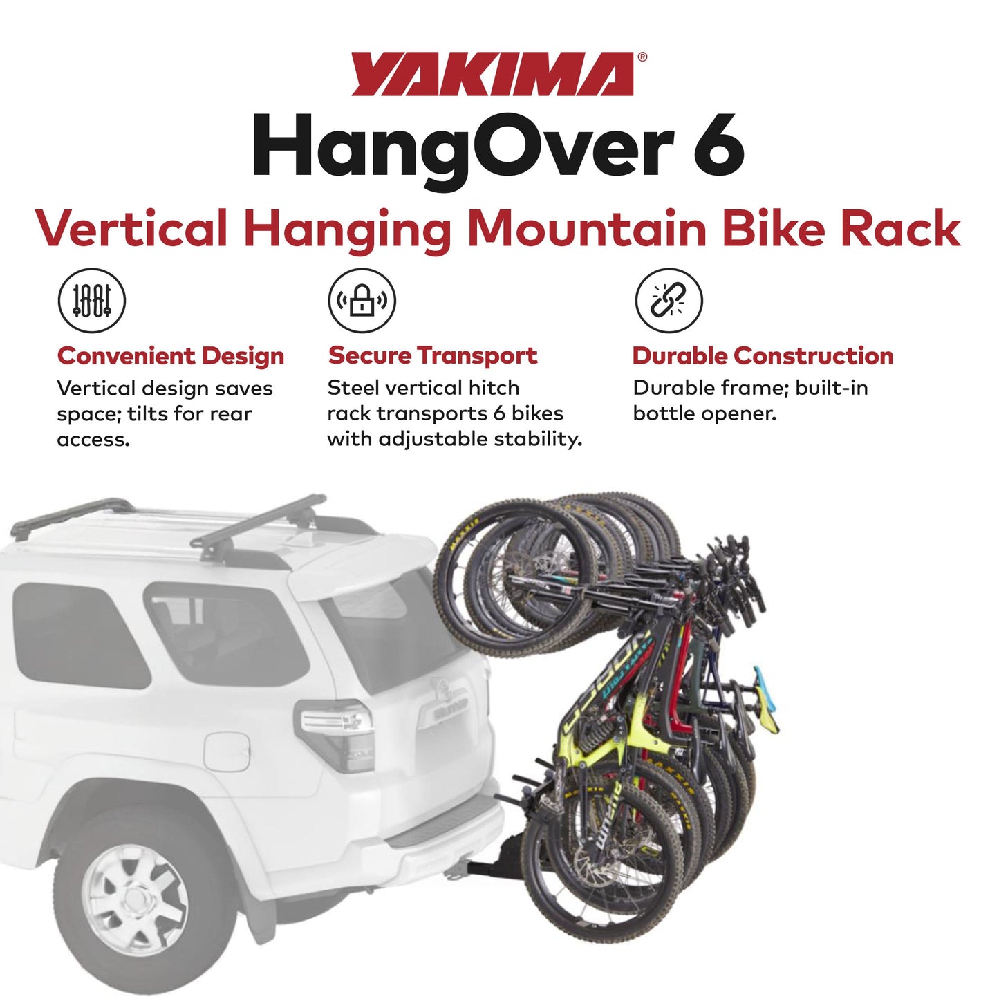 Yakima HangOver 6 Adjustable Vertical Steel Mountain Bike Hitch Rack for 6 Bikes