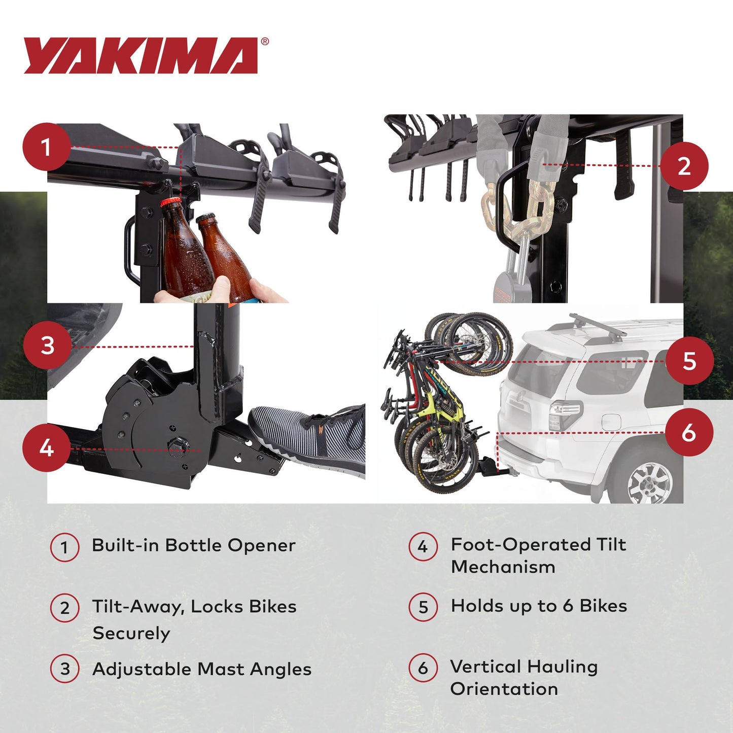 Yakima HangOver 6 Adjustable Vertical Steel Mountain Bike Hitch Rack for 6 Bikes