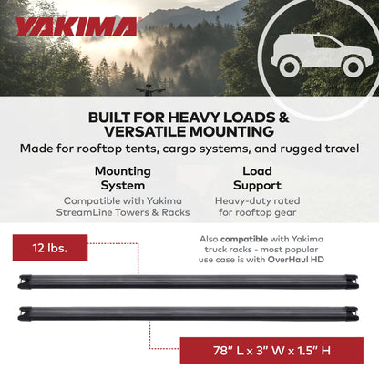 Yakima 78 Inch Aluminum HD Crossbar, Works w/StreamLine Towers, Black (Set of 2)