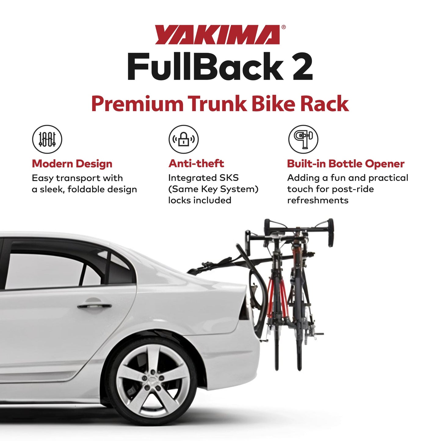 Yakima FullBack 2 Bike Capacity Trunk Bike Strap Rack with ZipStrips, Black