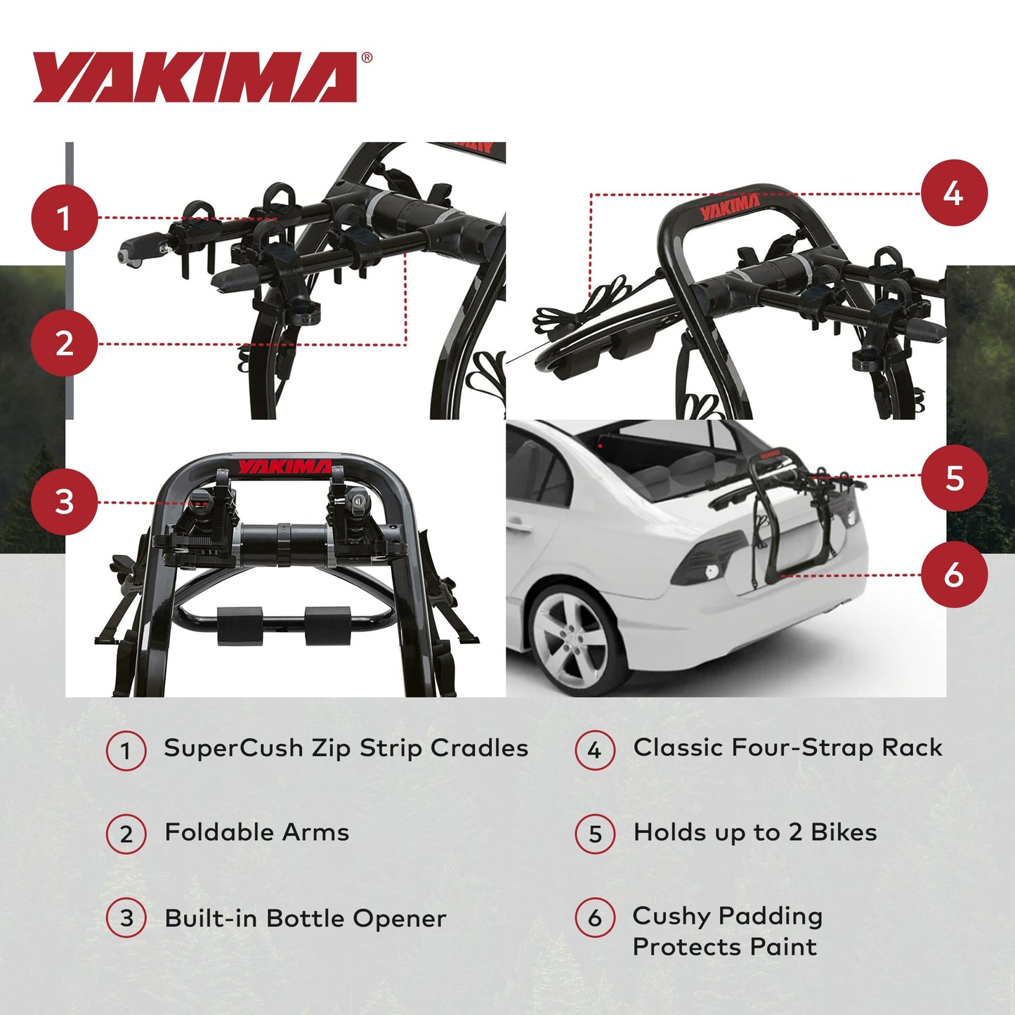 Yakima FullBack 2 Bike Capacity Trunk Bike Strap Rack with ZipStrips, Black