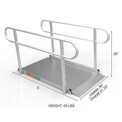EZ-ACCESS GATEWAY 3G 5 Foot Aluminum Portable Wheelchair Ramp w/2 Line Handrails