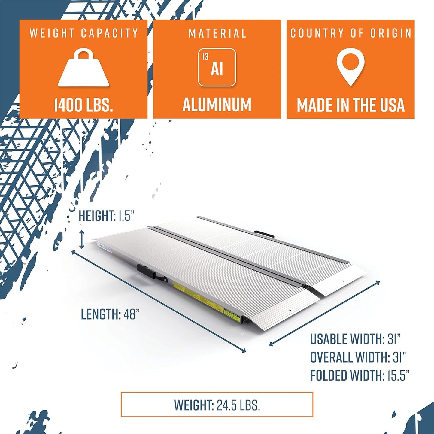 EZ-ACCESS TRAVERSE 4 Foot Singlefold Edgeless Portable Loading Ramp, Silver