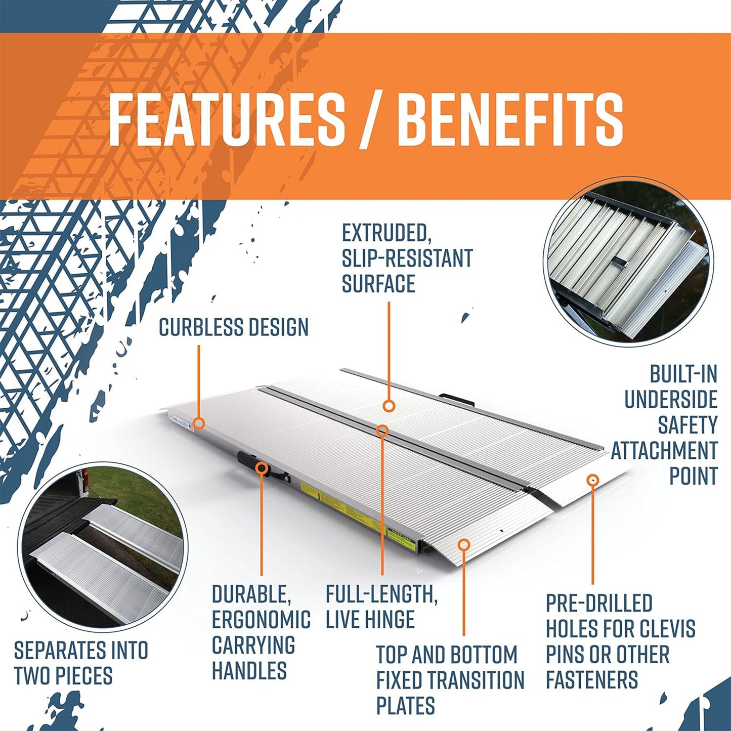 EZ-ACCESS TRAVERSE 4 Foot Singlefold Edgeless Portable Loading Ramp, Silver