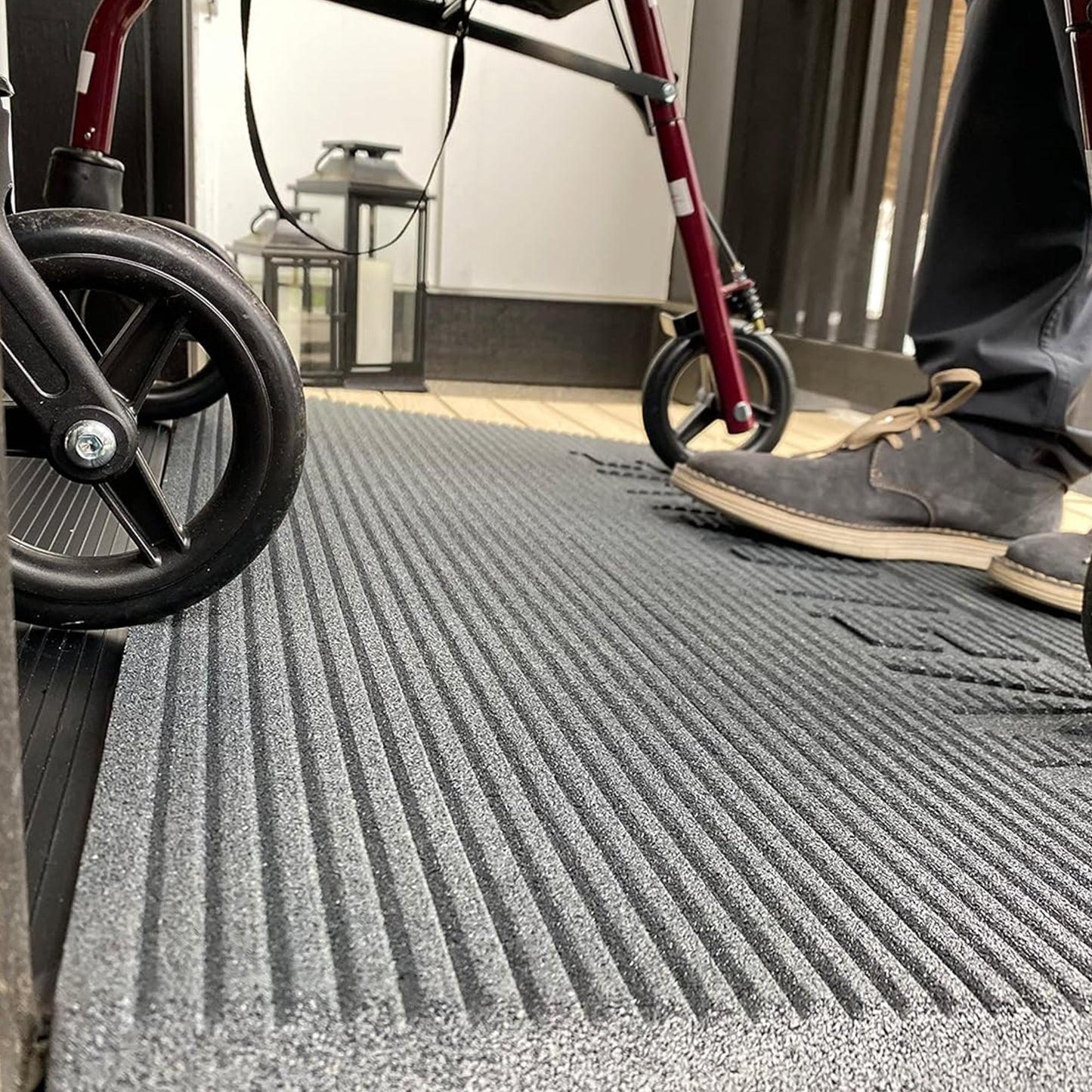 EZ-ACCESS TRANSITIONS 1.5" Rectangular Rubber Angled Welcome Entry Mat, Gray