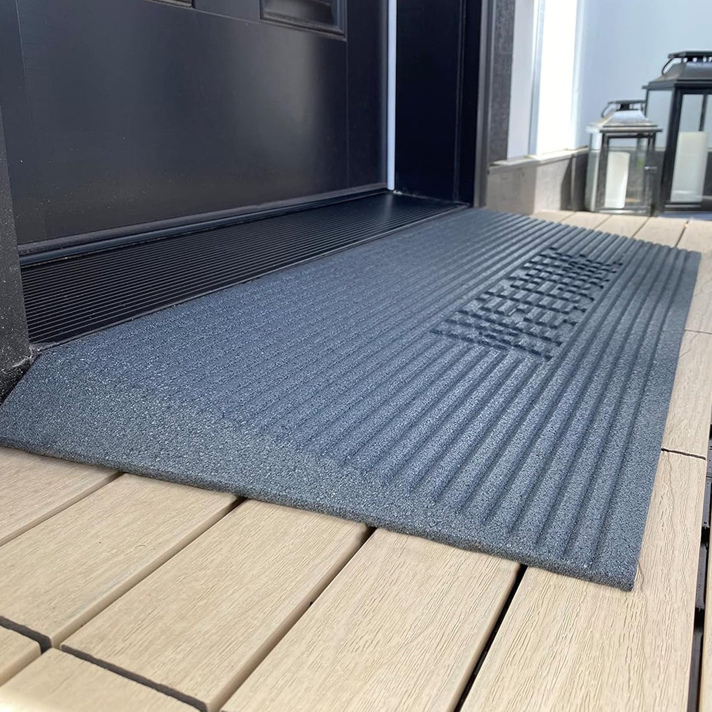 EZ-ACCESS TRANSITIONS 1.5" Rectangular Rubber Angled Welcome Entry Mat, Gray