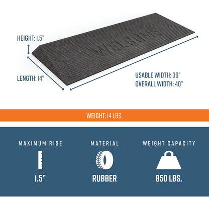EZ-ACCESS TRANSITIONS 1.5" Rectangular Rubber Angled Welcome Entry Mat, Black