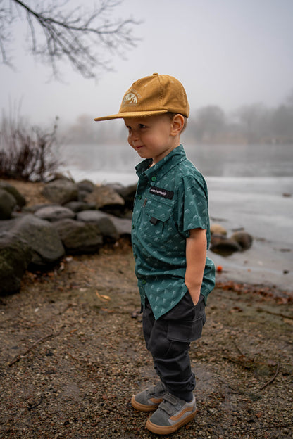 Fishing shirt button up- green mountains