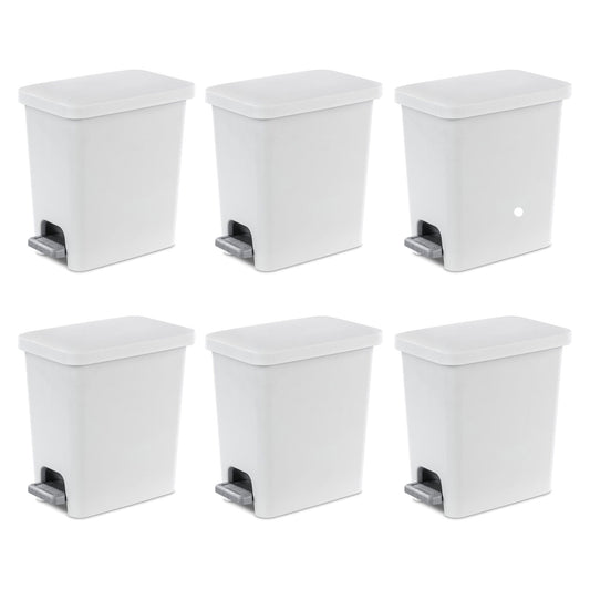 Sterilite 2.7 Gallon Rectangular Step On Trash Bin Wastebasket, White (6 Pack)