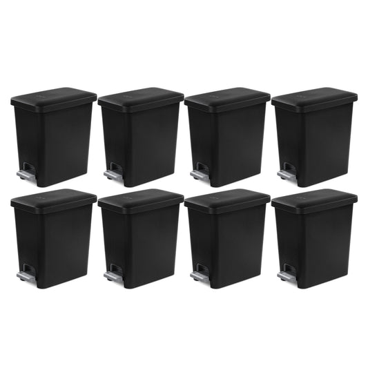 Sterilite 2.7 Gallon Rectangular Step On Trash Bin Wastebasket, Black (8 Pack)
