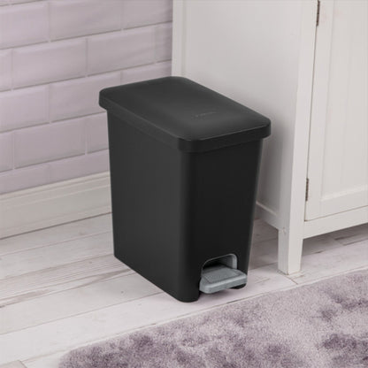 Sterilite 2.7 Gallon Rectangular Step On Trash Bin Wastebasket, Black (8 Pack)