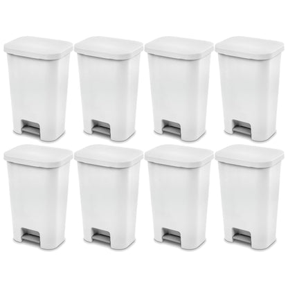 Sterilite 11.9 Gal Rectangle Step On Trash Kitchen Wastebasket, White (8 Pack)
