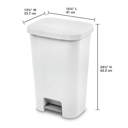 Sterilite 11.9 Gal Rectangle Step On Trash Kitchen Wastebasket, White (16 Pack)
