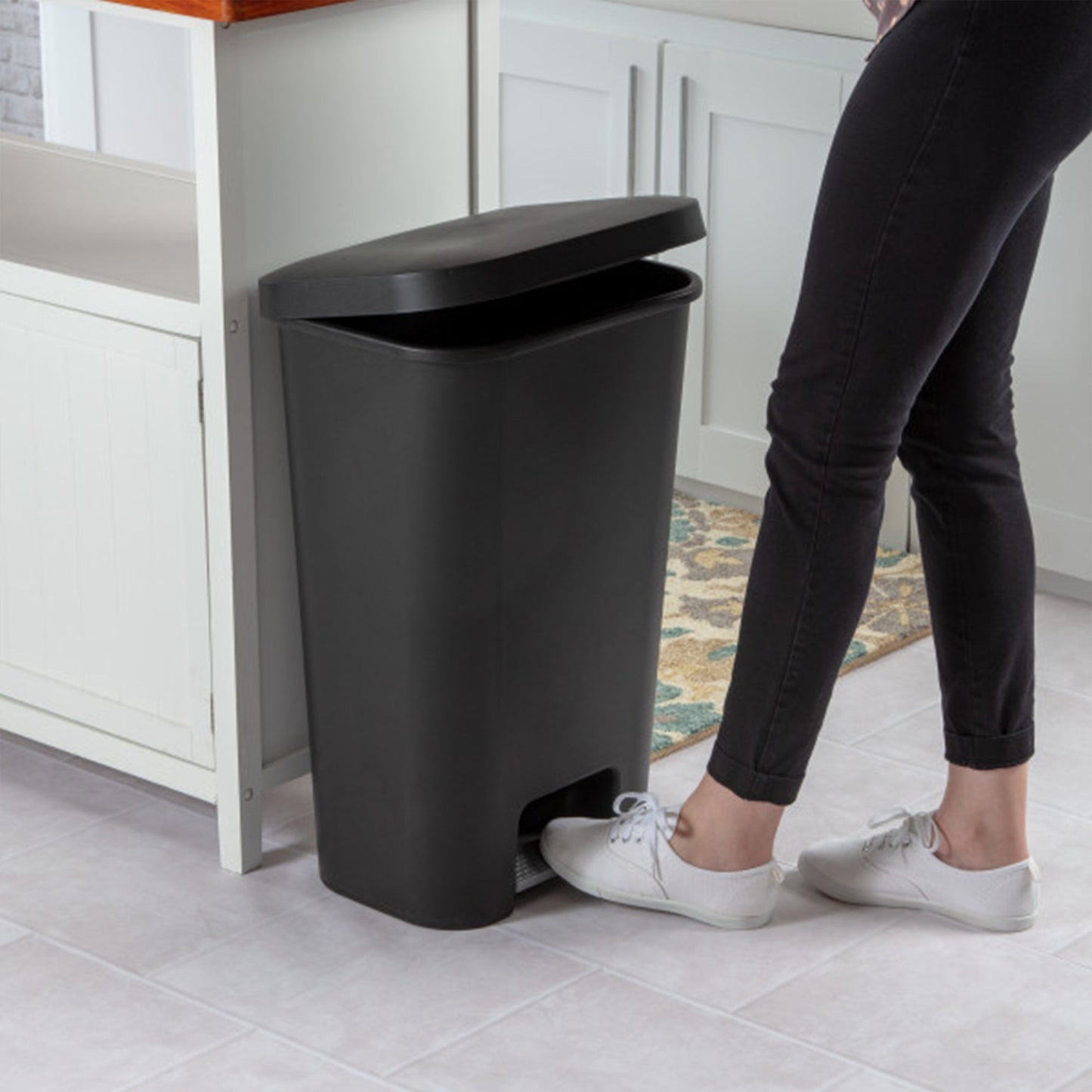 Sterilite 11.9 Gal Rectangle Step On Trash Kitchen Wastebasket, Black (8 Pack)