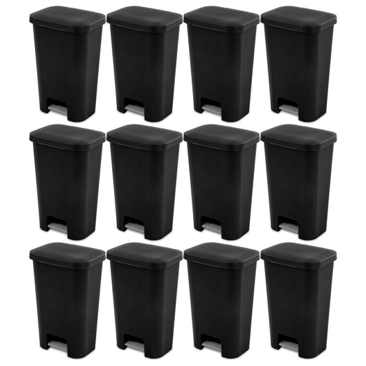 Sterilite 11.9 Gal Rectangle Step On Trash Kitchen Wastebasket, Black (12 Pack)
