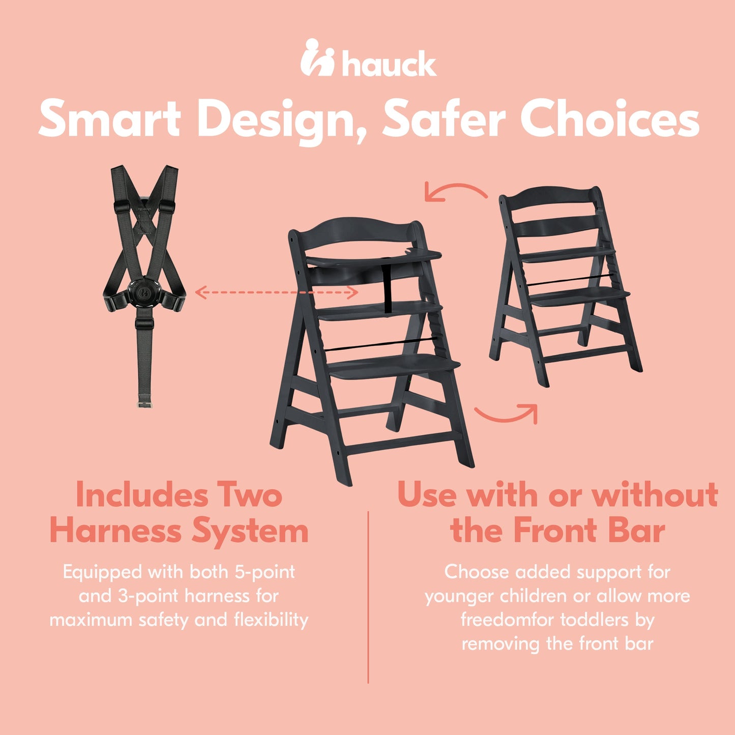 hauck Alpha+ Grow Along Adjustable Wooden Highchair, Beechwood, Black Finish
