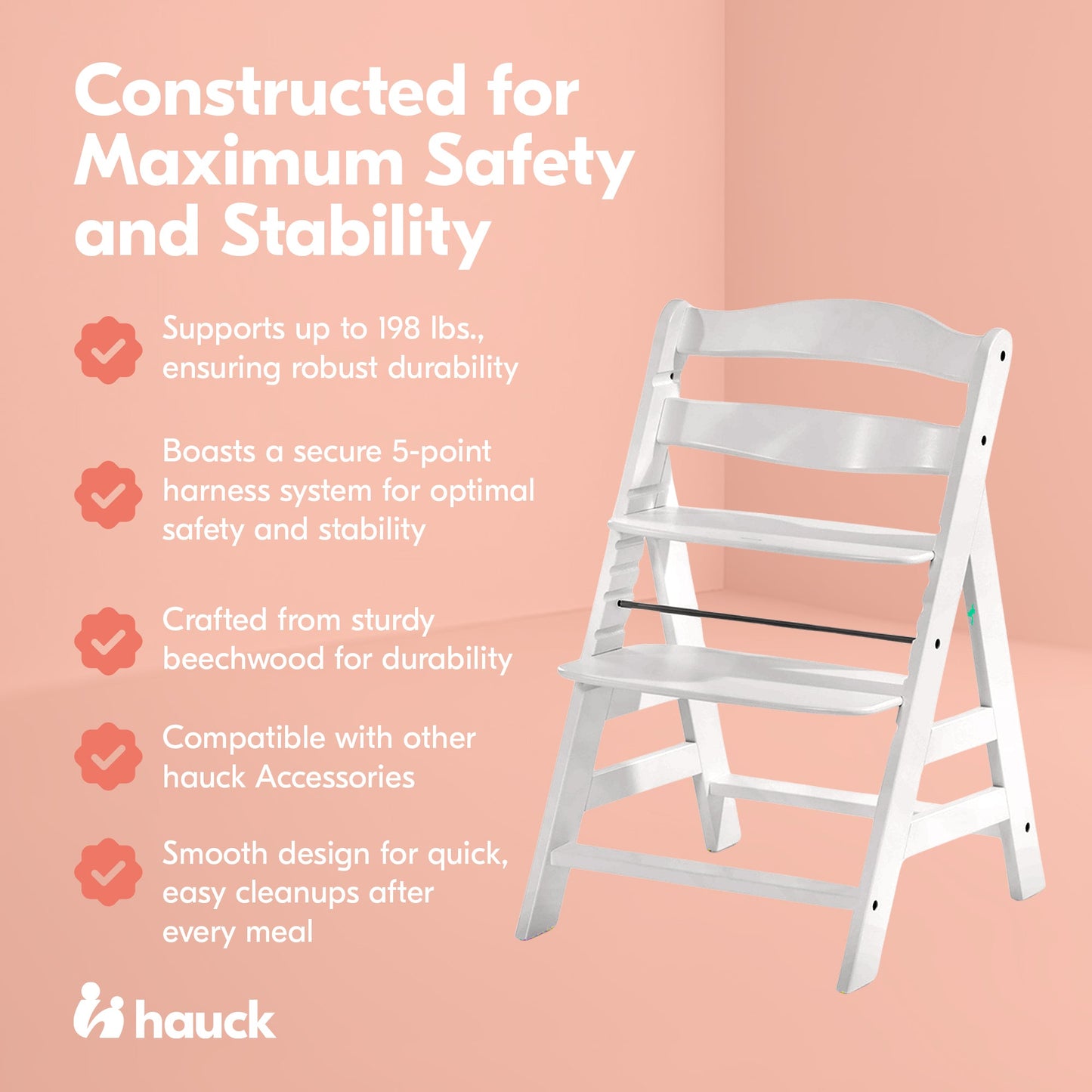 hauck Alpha+ Grow Along Adjustable Wooden Highchair, Beechwood, Creme Finish