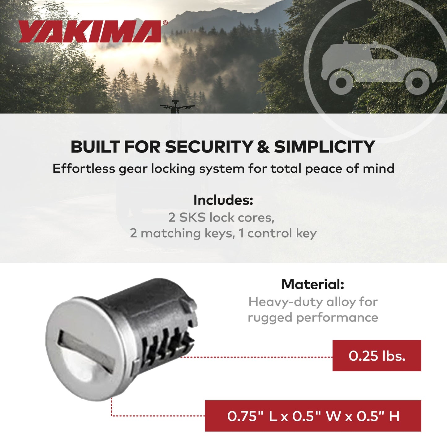 Yakima Car Rack System Component SKS Lock Cylinder Core Kit with Key (2 Pack)