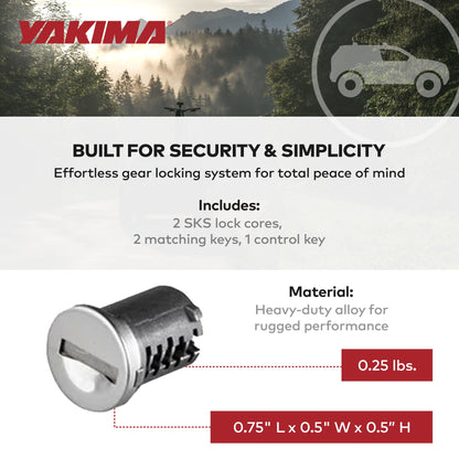 Yakima Car Rack System Component SKS Lock Cylinder Core Kit with Key (2 Pack)
