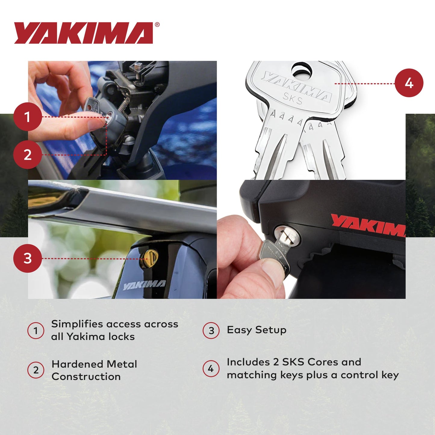 Yakima Car Rack System Component SKS Lock Cylinder Core Kit with Key (2 Pack)