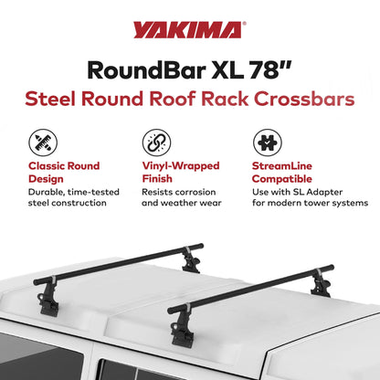 Yakima RoundBar XL 78 Inch Steel Round Roof Rack System Crossbars, Set of 2