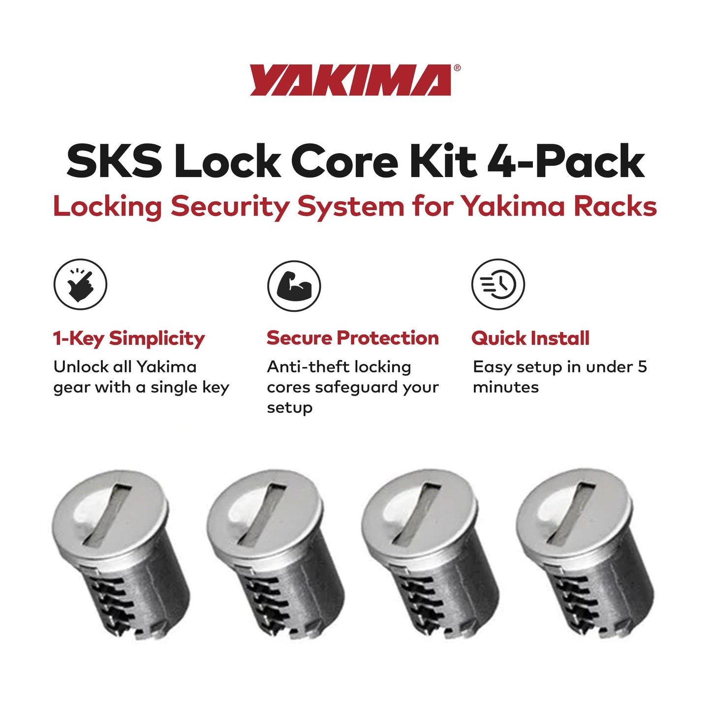 Yakima Car Rack System Component SKS Lock Cylinder Core Kit with Key (4 Pack)