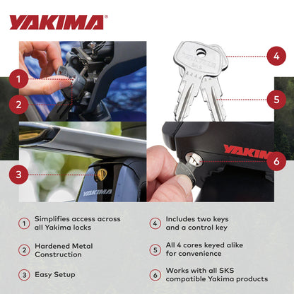 Yakima Car Rack System Component SKS Lock Cylinder Core Kit with Key (4 Pack)