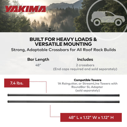 Yakima RoundBar Small 48” Steel Round Roof Rack System Crossbars, Set of 2