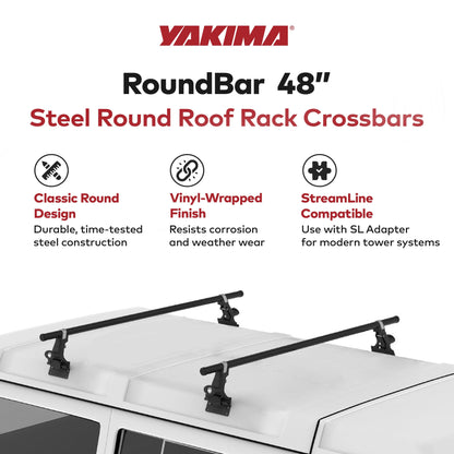 Yakima RoundBar Small 48” Steel Round Roof Rack System Crossbars, Set of 2