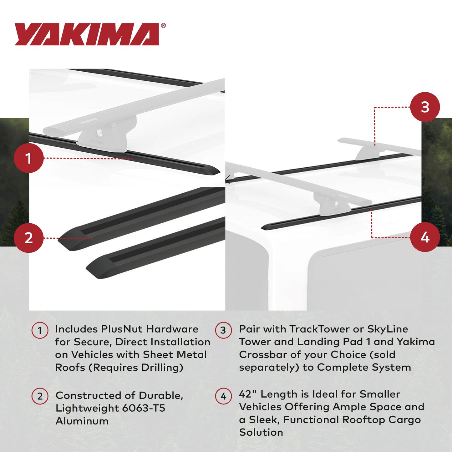 Yakima Tracks 42 in. Roof Rack System w/PlusNuts, Compatible w/StreamLine Towers