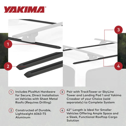 Yakima Tracks 42 in. Roof Rack System w/PlusNuts, Compatible w/StreamLine Towers