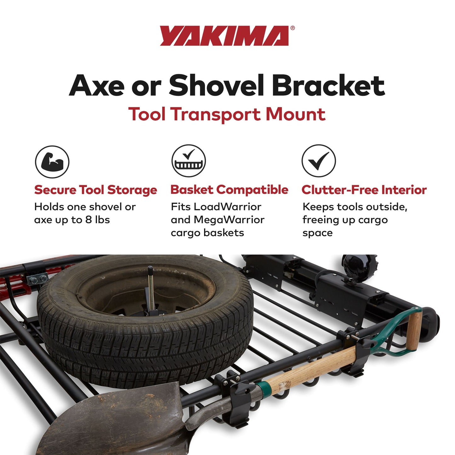 YAKIMA Axe or Shovel Bracket, Secures Single Axe or shovel To Warrior Basket