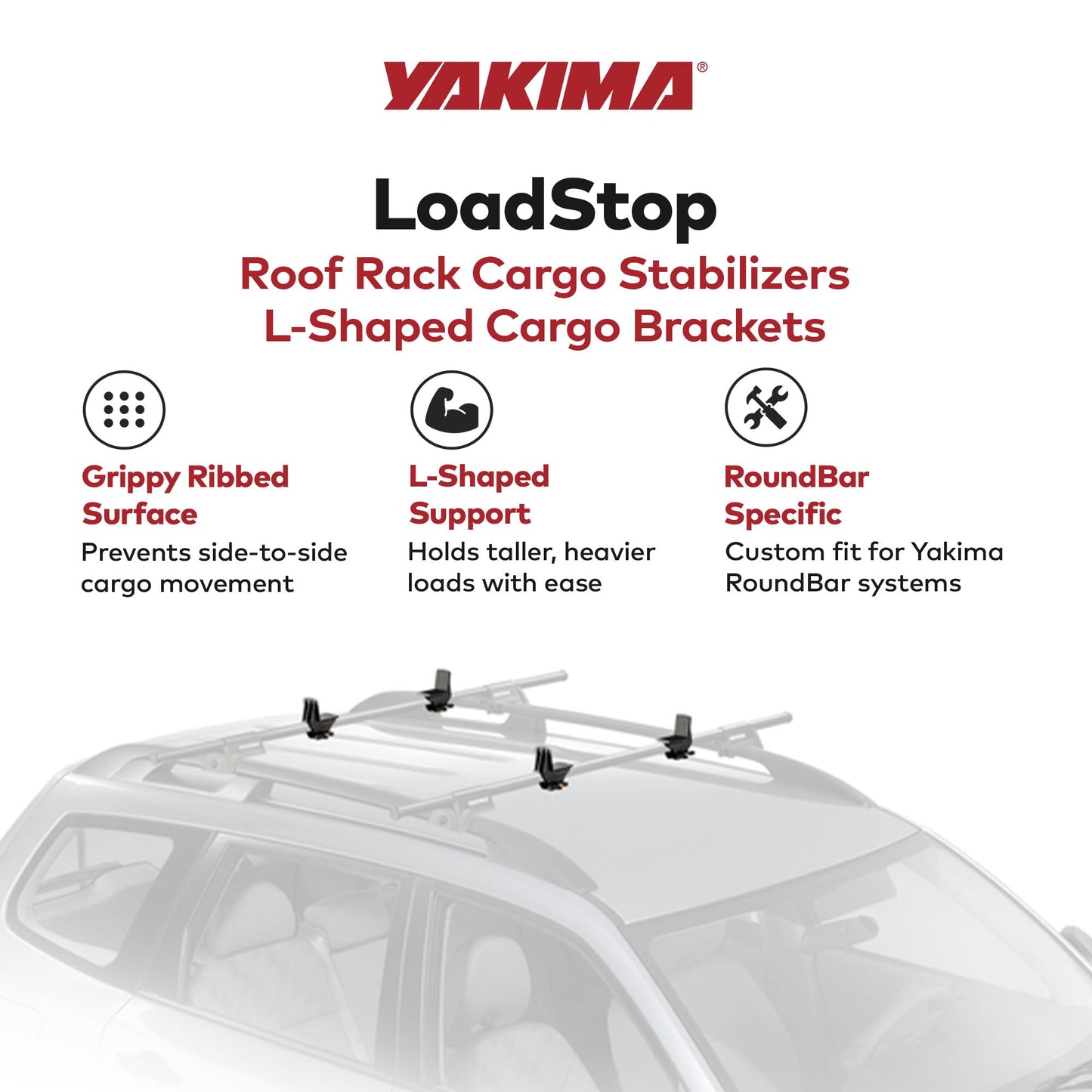 Yakima LoadStop L-Shaped Brackets Compatible with Yakima RoundBar, Set of 4