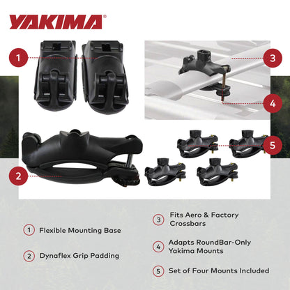 Yakima Universal MightyMount Mounts Aero or Factory Crossbars, Black, Set of 4