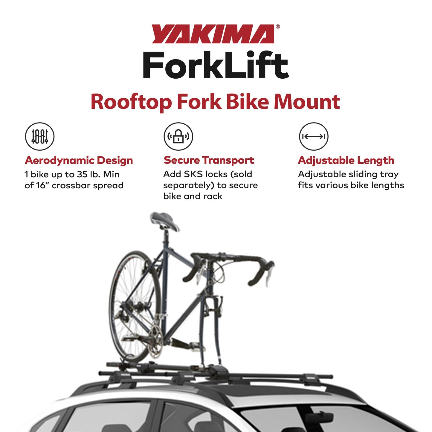 YAKIMA ForkLift Rooftop Fork Style Bike Mount, Fits All StreamLine Crossbars