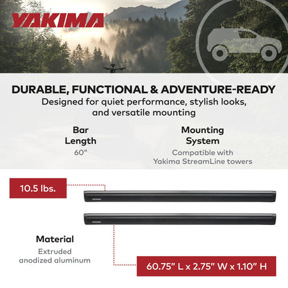 Yakima 60 Inch Pair JetStreamRoof Rack Crossbars, Compatible w/StreamLine Towers
