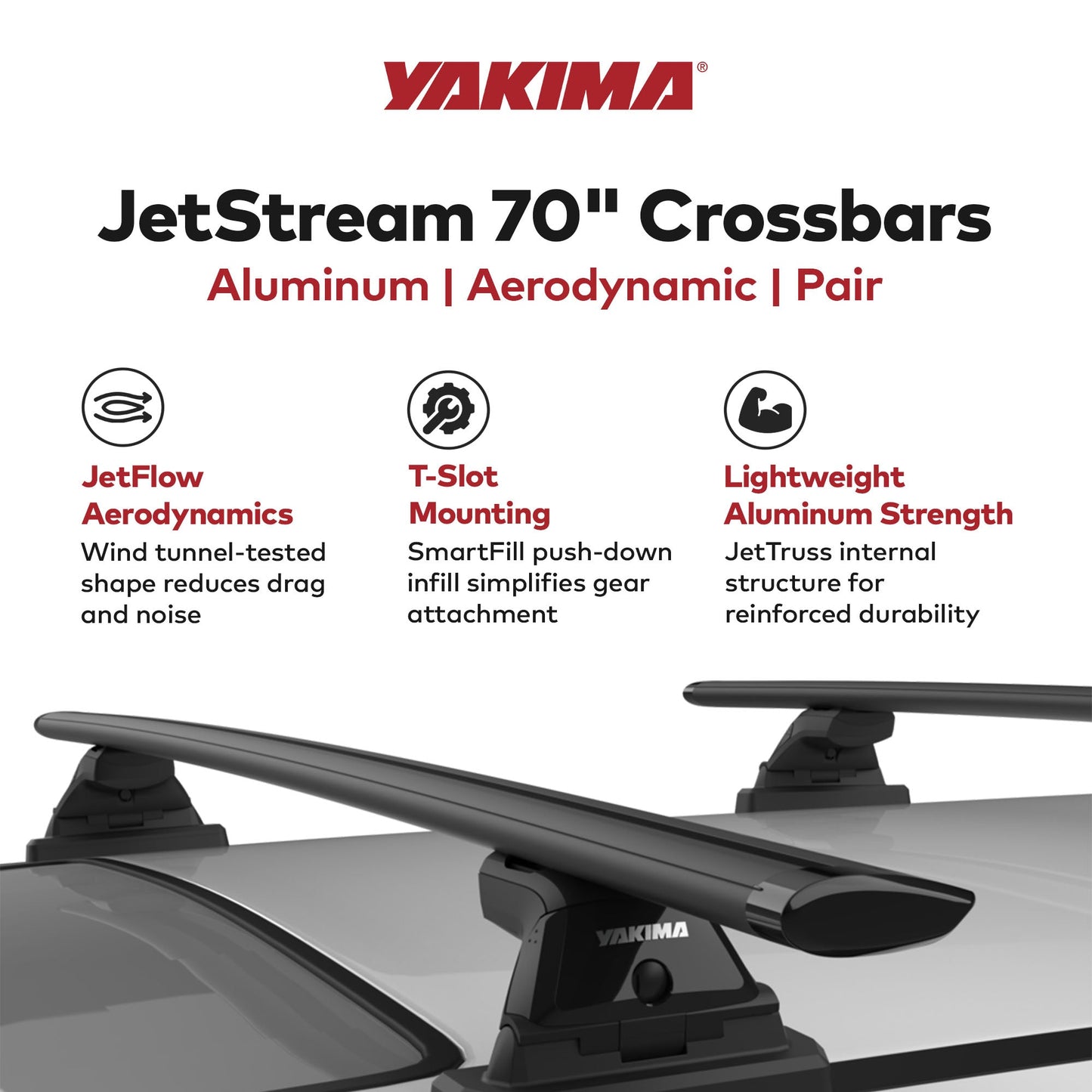 Yakima 70 Inch Pair JetStreamRoof Rack Crossbars, Compatible w/StreamLine Towers