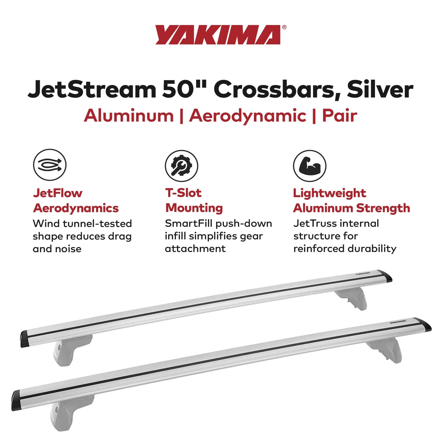Yakima 50 Inch Pair JetStreamRoof Rack Crossbars, Compatible w/StreamLine Towers