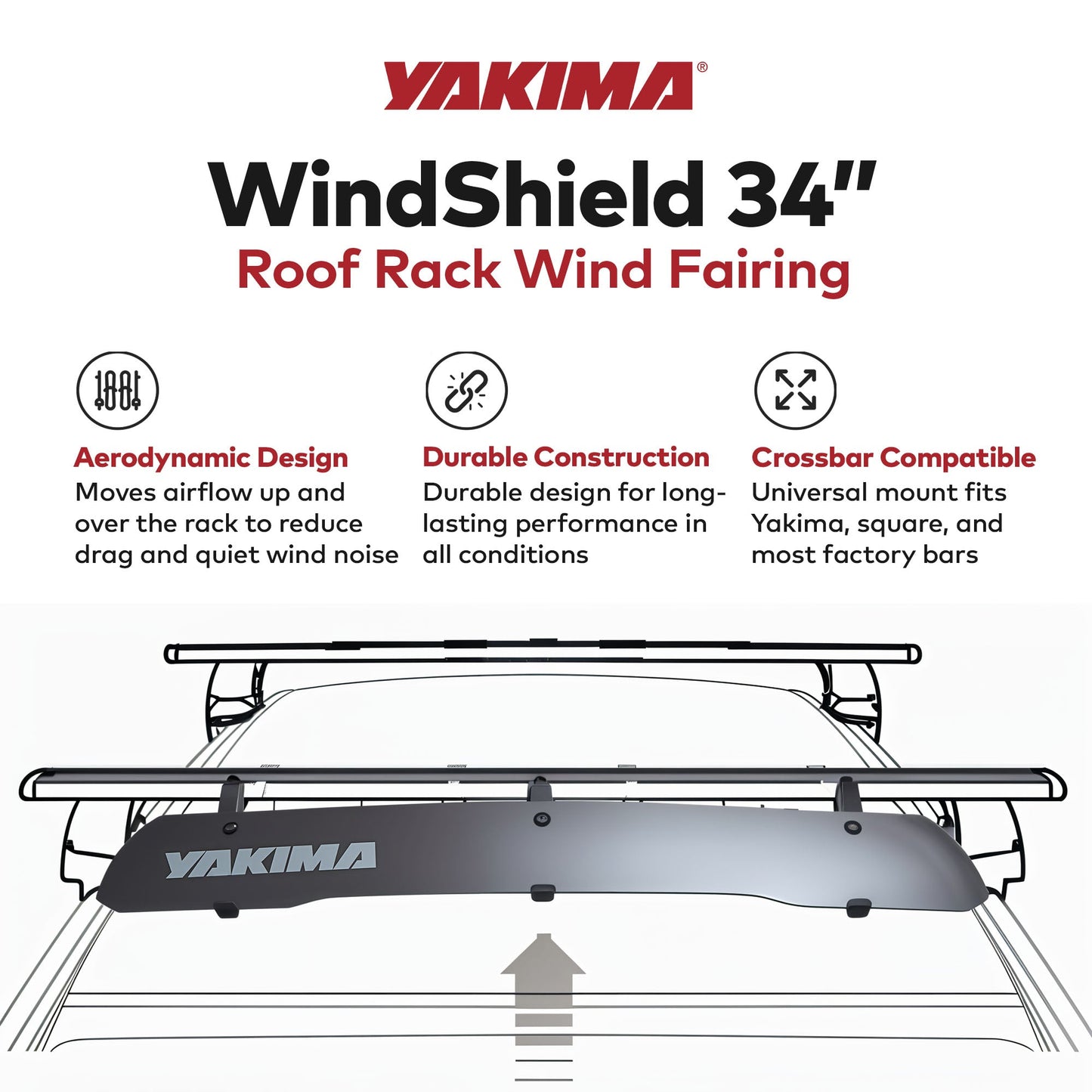 Yakima WindShield 34 Inch Roof Rack Wind Fairing, Compatible w/StreamLine Towers