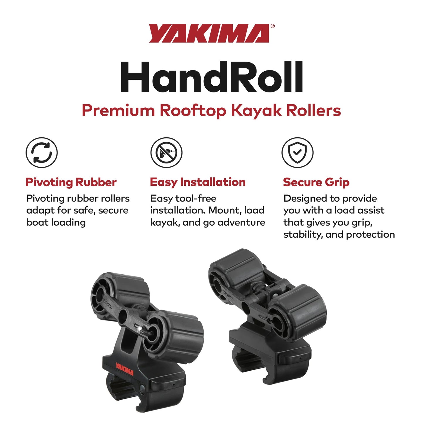 YAKIMA HandRoll Rooftop Mounted Kayak Rack for Vehicles, Set of 2 Kayak Rollers