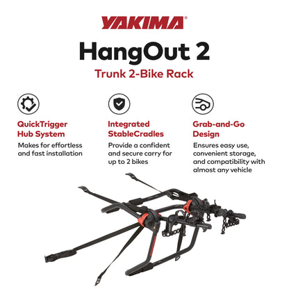 Yakima HangOut Car Trunk Compact Foldable 2 Bicycle Mount Rack Carrier, Black