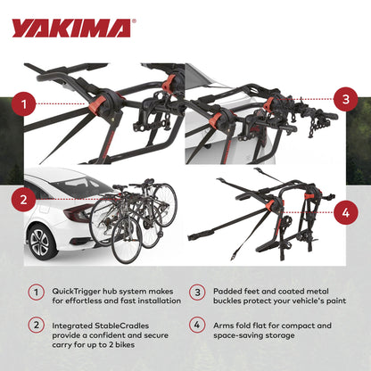 Yakima HangOut Car Trunk Compact Foldable 2 Bicycle Mount Rack Carrier, Black
