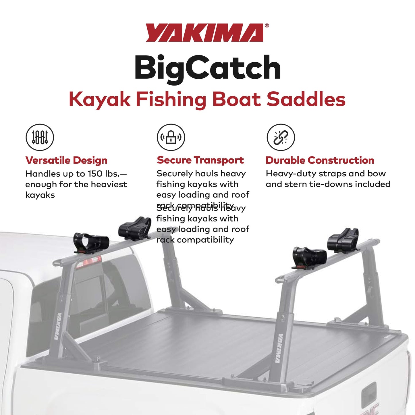 YAKIMA BigCatch Kayak Fishing Boat Saddles for Roof Racks and Trailers, Black