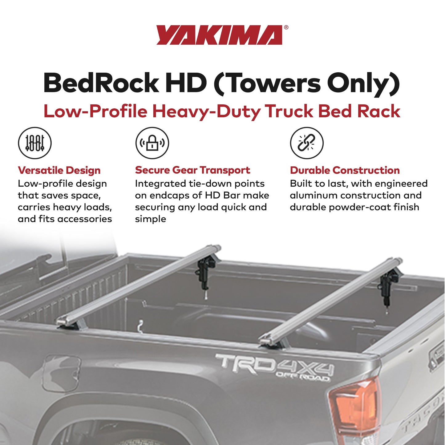 YAKIMA BedRock HD Low Profile Truck Bed Rack Towers for HD Bar Crossbar, Black