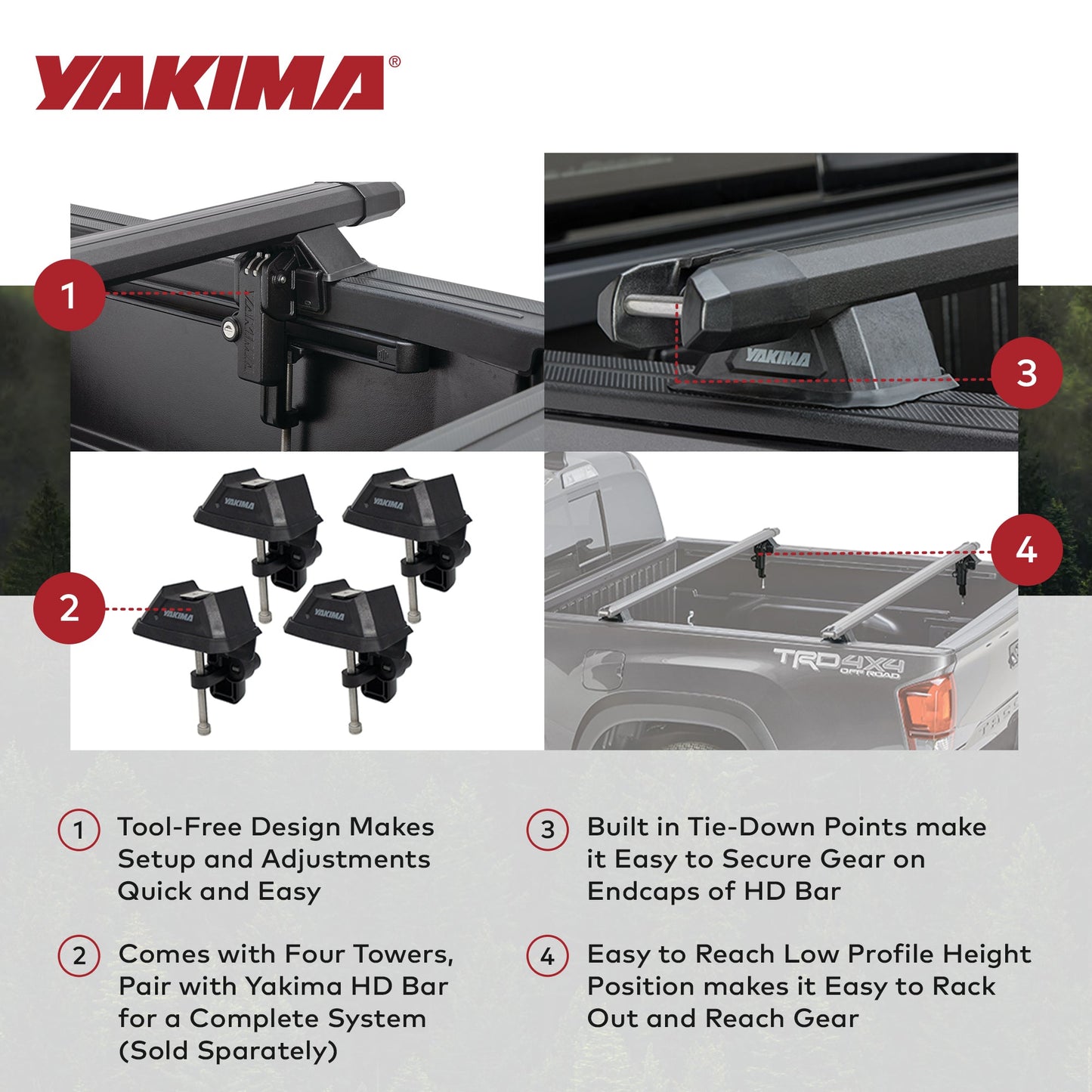 YAKIMA BedRock HD Low Profile Truck Bed Rack Towers for HD Bar Crossbar, Black