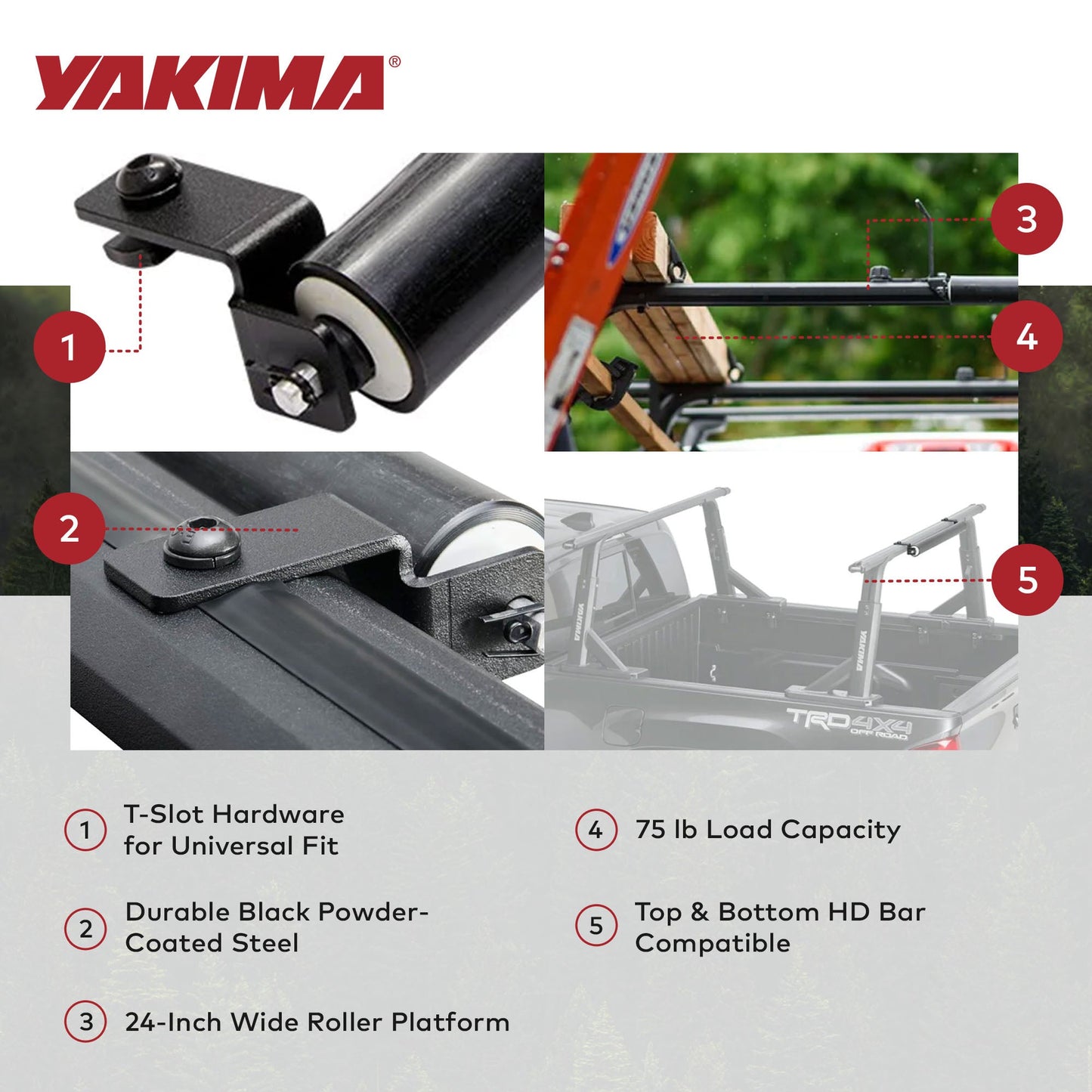 Yakima 2.5 Pound T-Slot Mounted Load Assist Ladder Roller, Compatible w/HD Bars