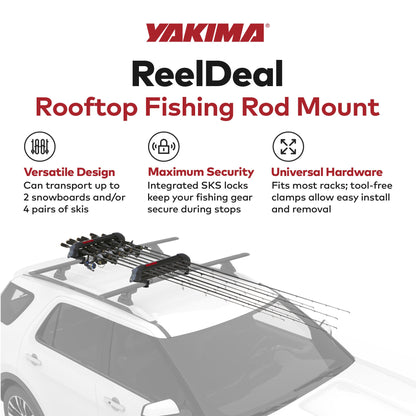 YAKIMA ReelDeal Padded Rooftop Rack Fishing Rod, Ski, and Snowboard Mount, Black