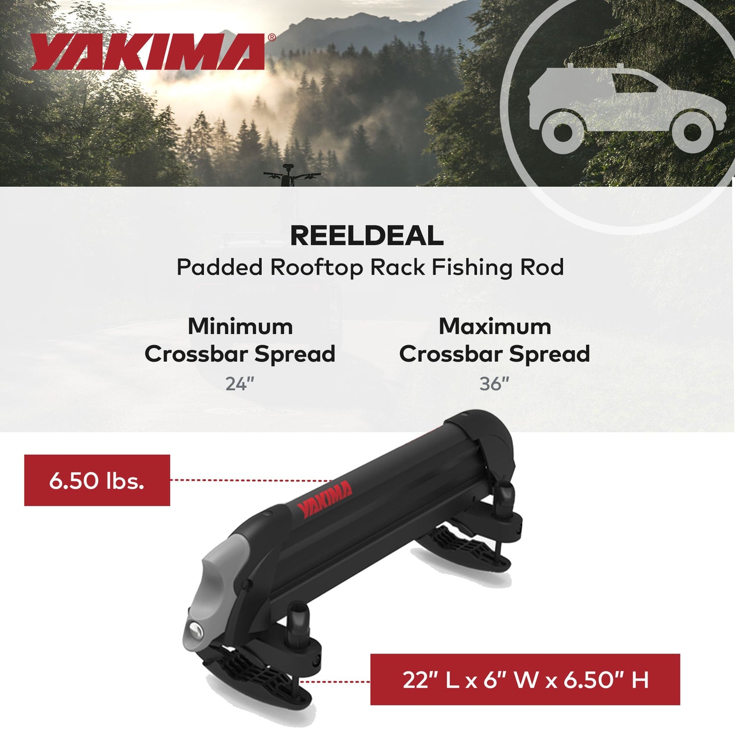 YAKIMA ReelDeal Padded Rooftop Rack Fishing Rod, Ski, and Snowboard Mount, Black