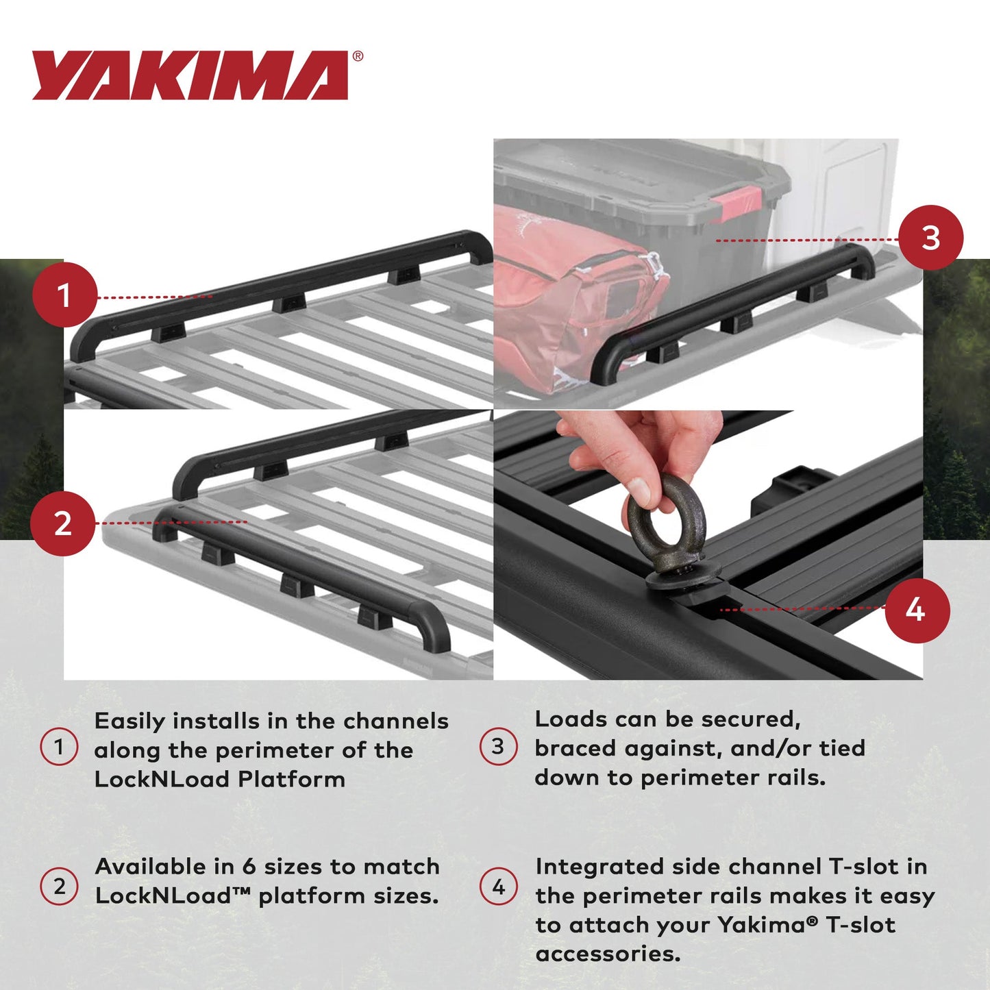 YAKIMA 60 by 54 Inch LockNLoad Perimeter Raised Rail Kit for Roof Rack, 4 Rails